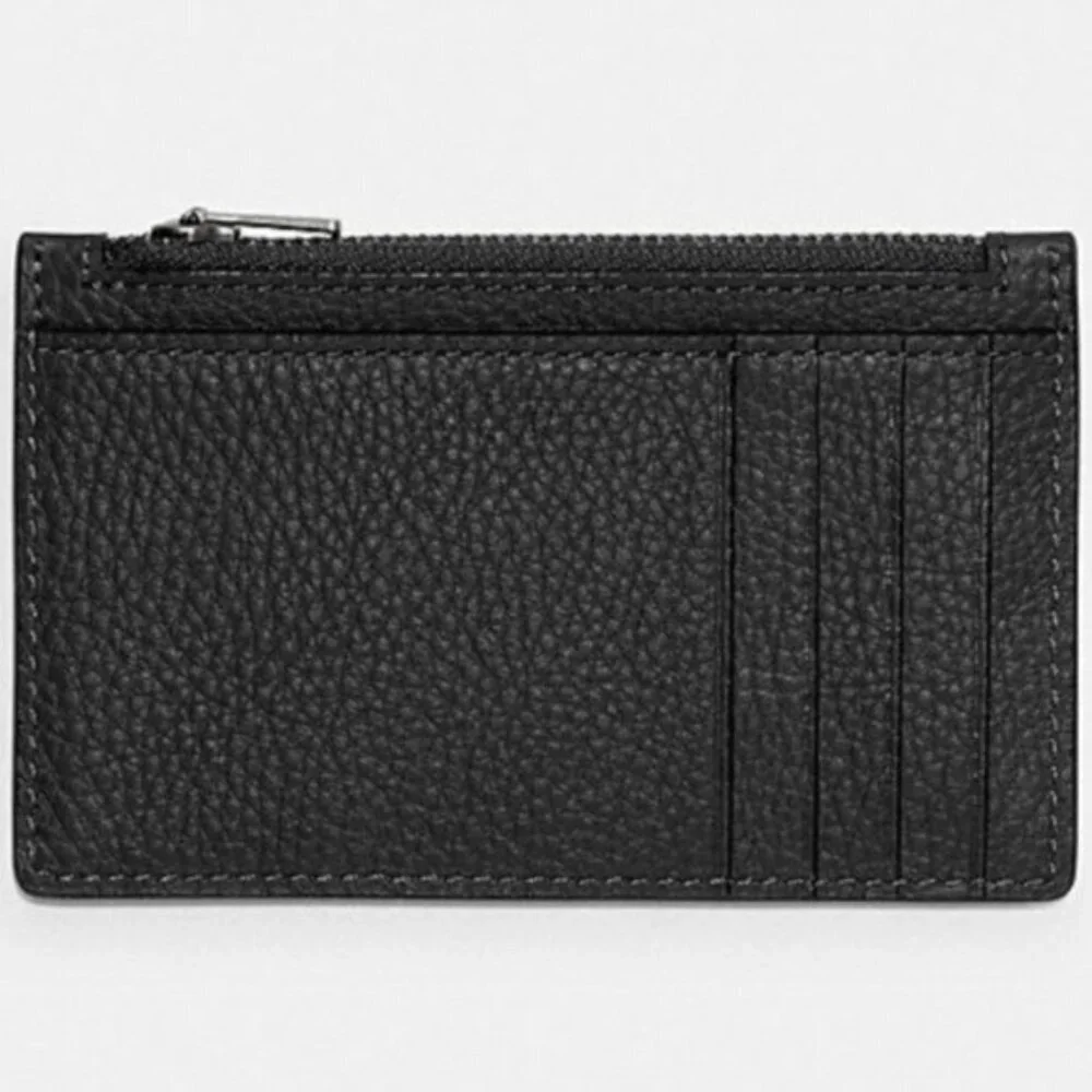 COACH Black Leather Zip Card Case, NWT